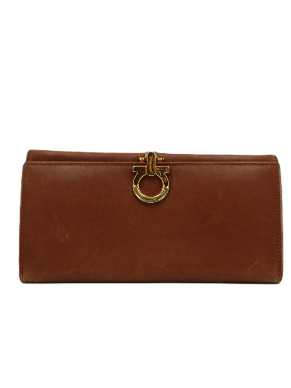 Ferragamo Honey Brown Long Smooth Leather Wallet | Gancini Clasp | GUC